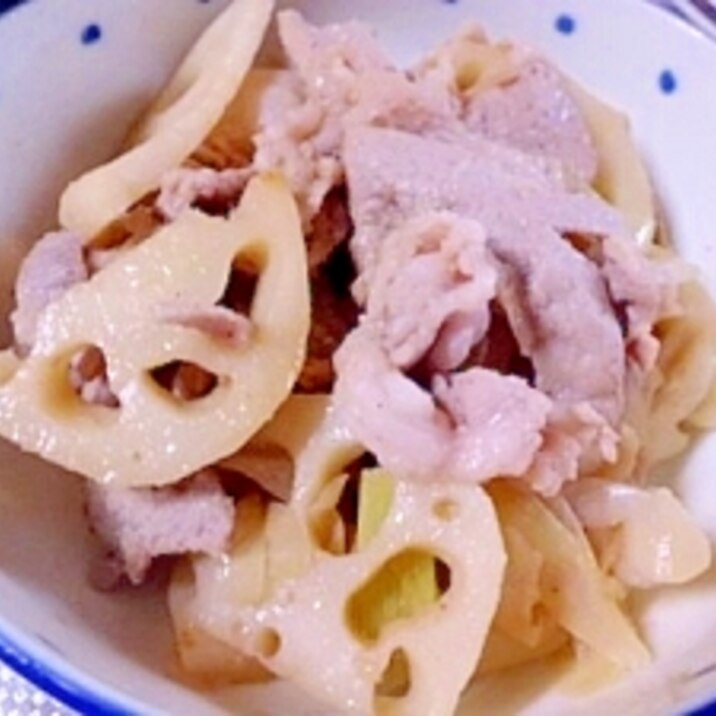 肉に合う漬け込みダレで　豚肉とハスの炒め物。